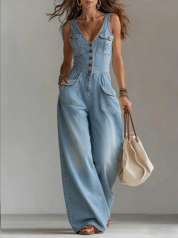 Octavie - Loose Wide-Leg Denim Jumpsuit