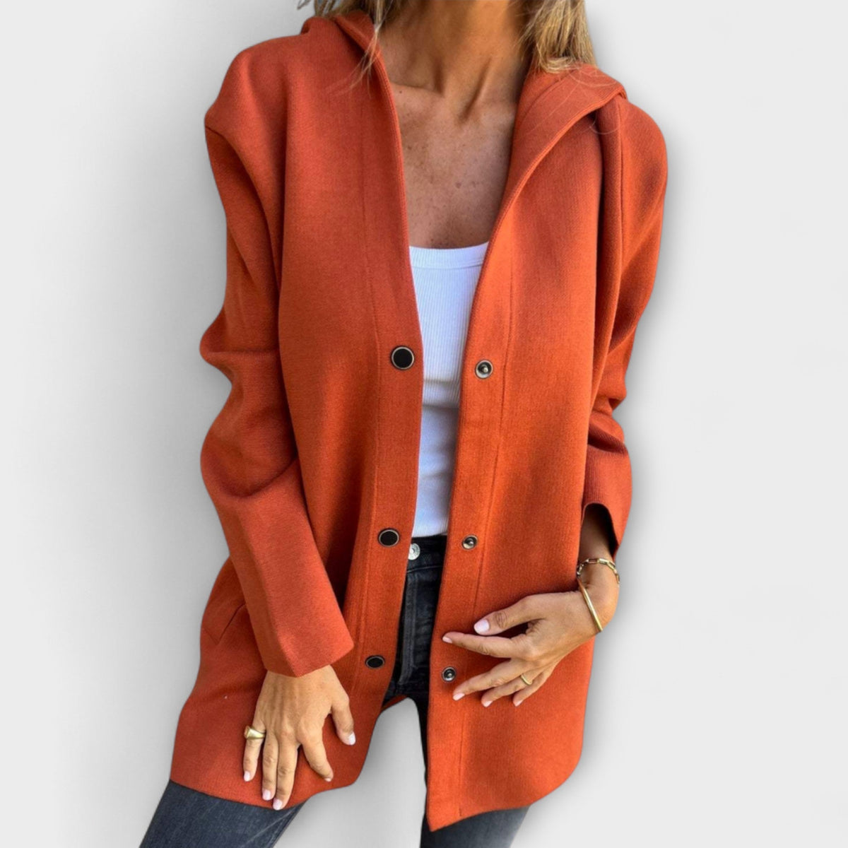 Rhyvian - Casual One-Button Hooded Jacket