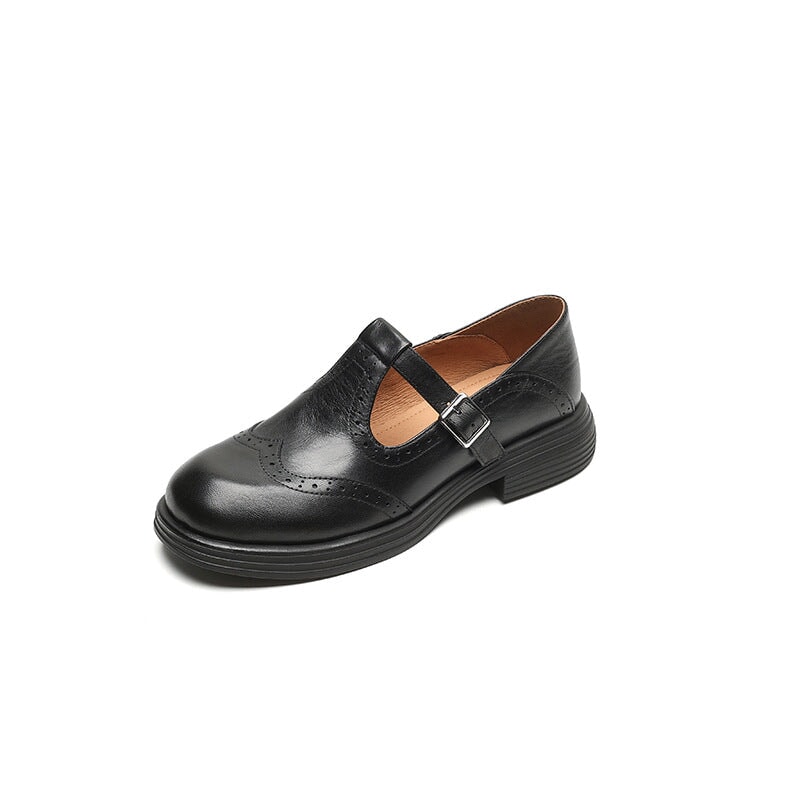 Élise - Handmade Leather Flat Mary Janes