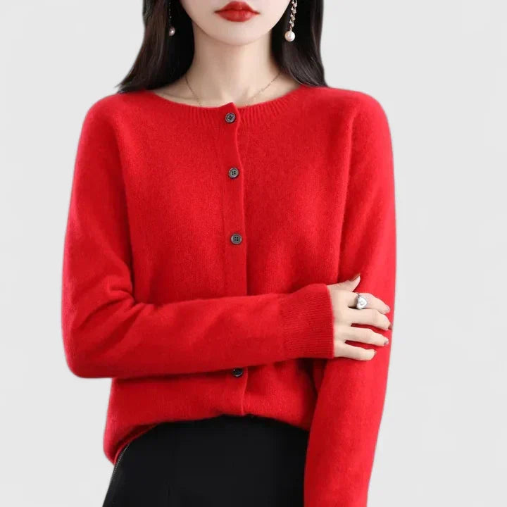 Lyxandria - One-Button Classic Crewneck Cardigan