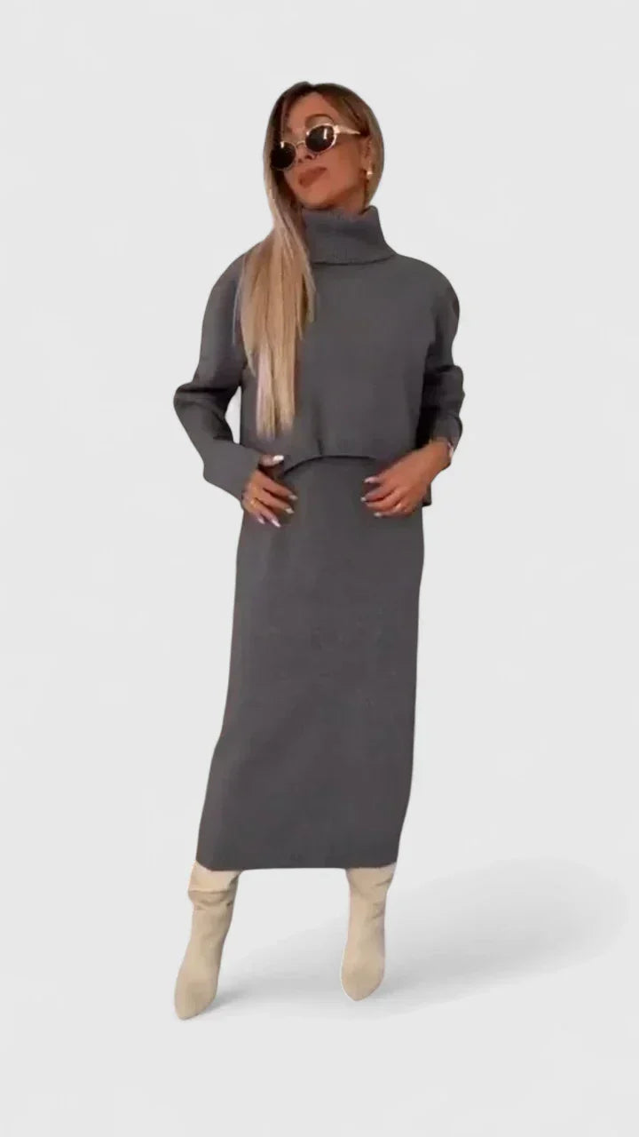 Chrystahl elegant dress and turtleneck sweater set