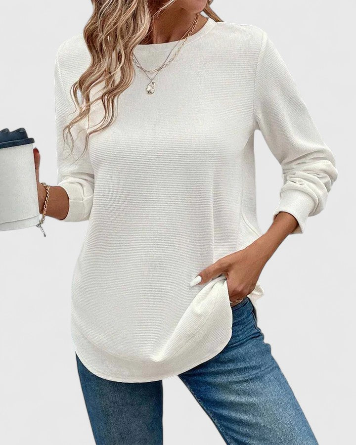 Celine - Elegant Crew Neck Long Sleeve Top