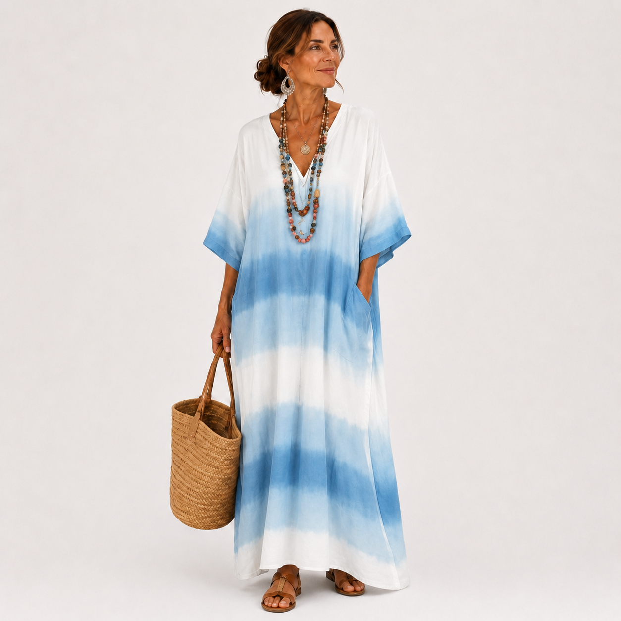 Jamila long gradient blue ombre caftan dress