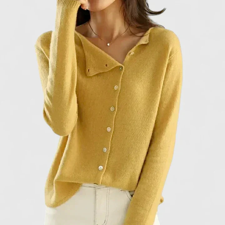 Calizhyah tailored lightweight buttoned cardigan styled with denim