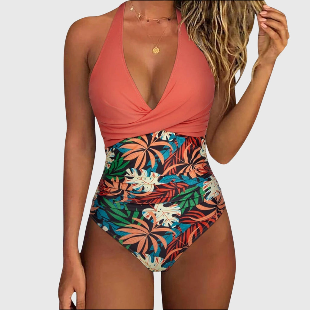 Emilie - Elegant V-Neck One-Piece Swimsuit