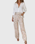 Emilia elegant trousers set with white blouse and belt