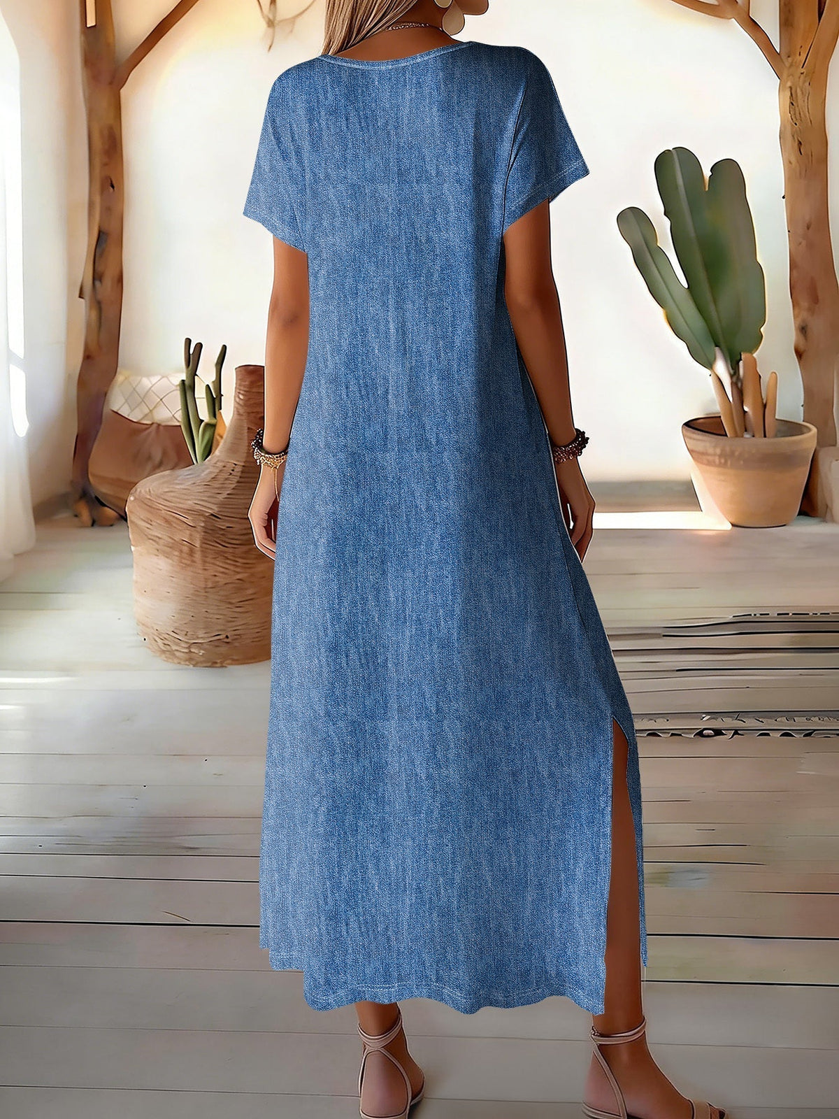 Leontine - Retro Denim Button-Front Dress