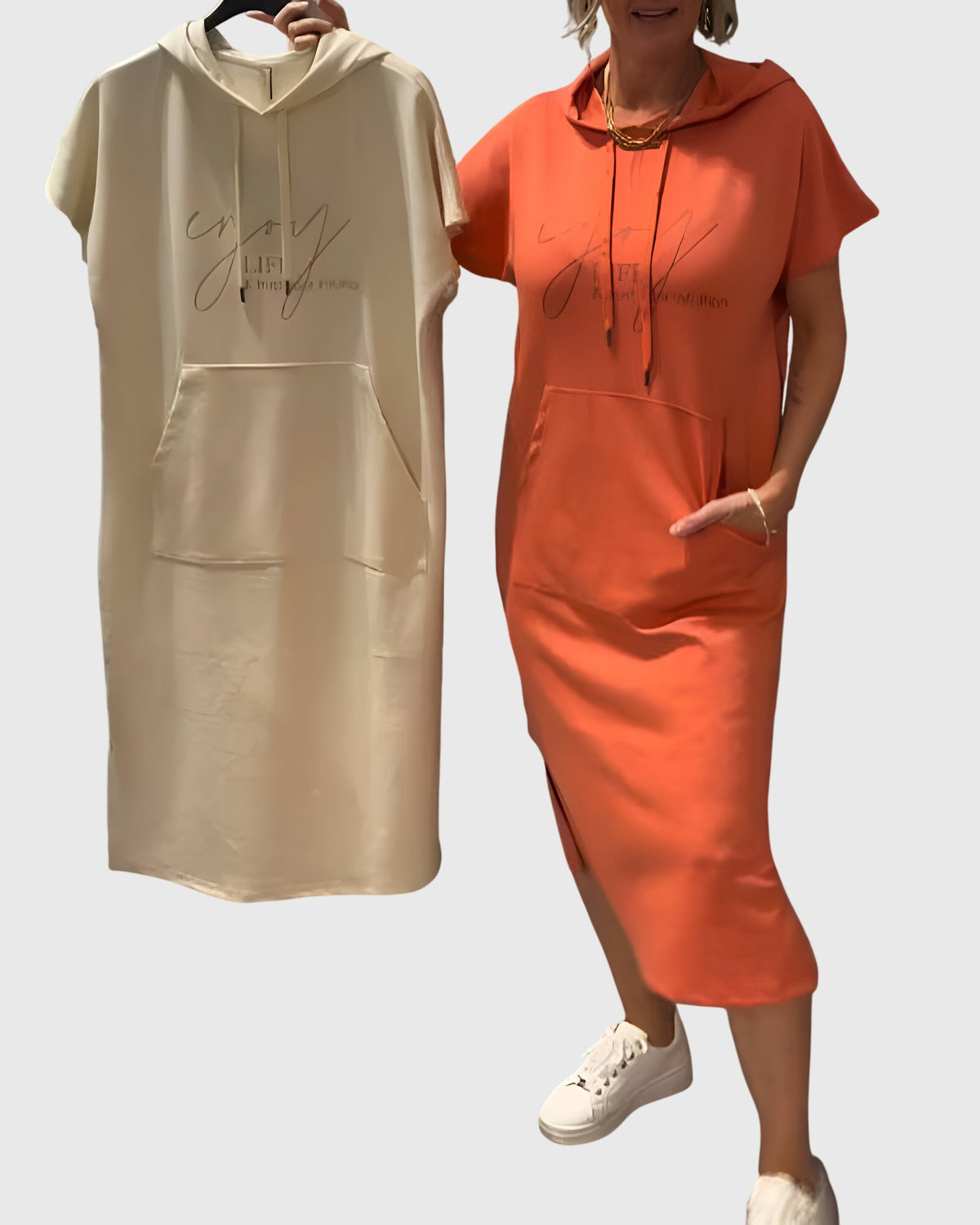 Marlowe casual hooded sweatshirt dress with functional front pockets