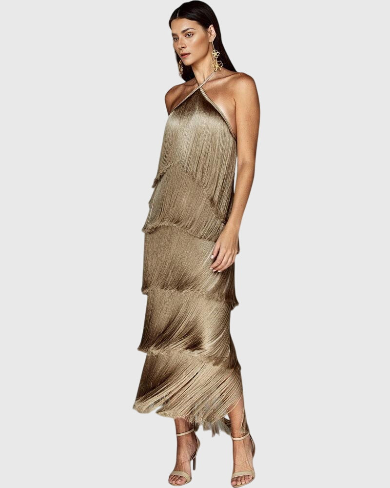 Saddie Halter Fringe Party Dress