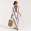 Sara long white caftan with colorful festive print