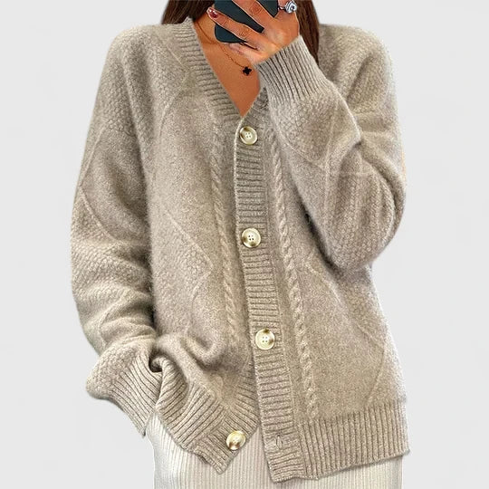 Solenyahh V-neck buttoned cardigan in a soft neutral tone
