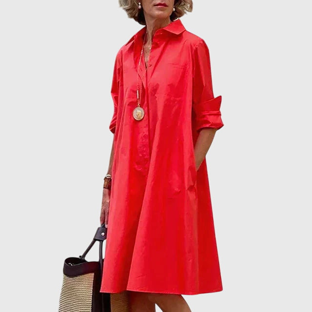 Paige Relaxed Pocket-Charm Dress in flowing casual cut with deep side pockets