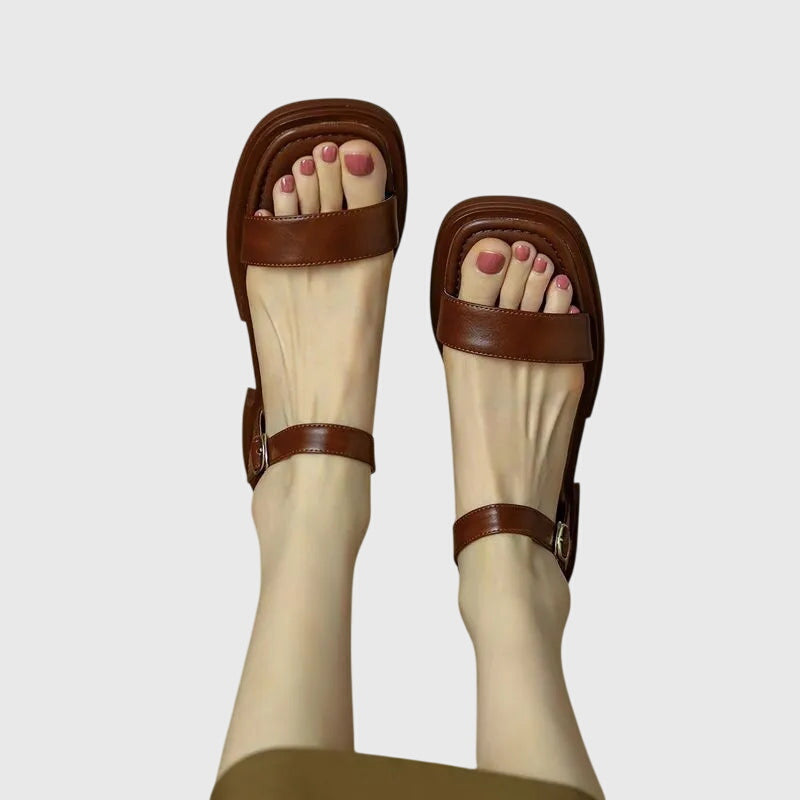 Celestia minimalist leather block heel sandals