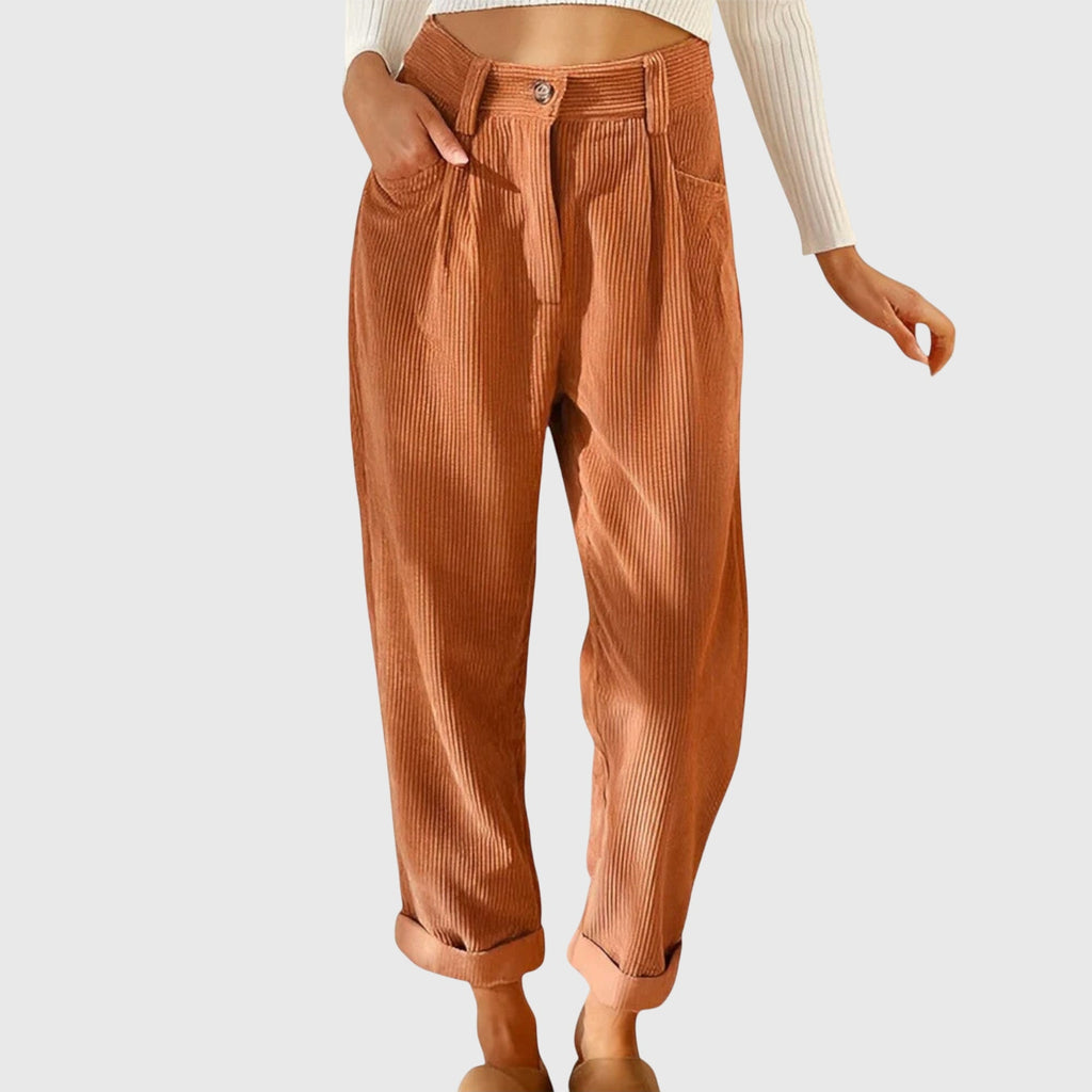 Claire modern cord pants featuring a sleek tailored silhouette