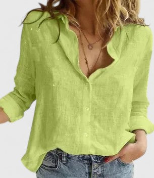 Manon - Cotton-Linen Blend Lapel Collar Blouse
