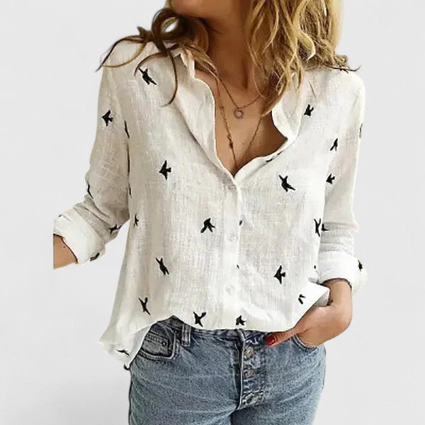 Manon - Cotton-Linen Blend Lapel Collar Blouse