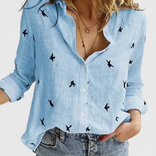 Manon - Cotton-Linen Blend Lapel Collar Blouse