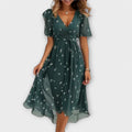 Floriane women v-neck elegant dress with tailored flattering silhouette