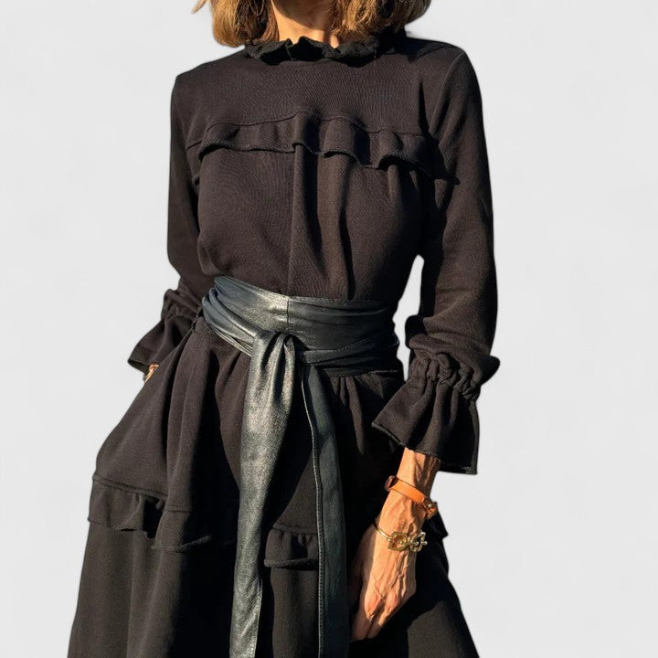 Genevieve - High-Neck Layered Midi Dress