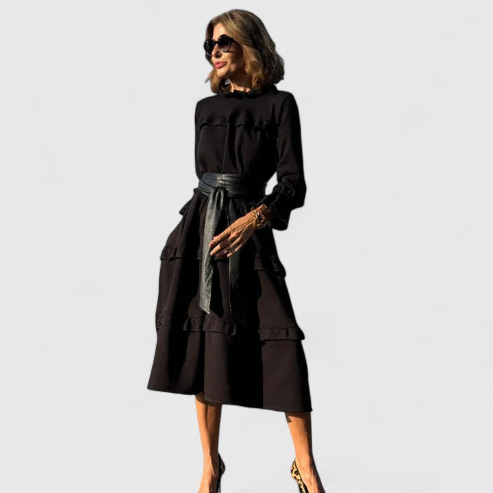Genevieve - High-Neck Layered Midi Dress