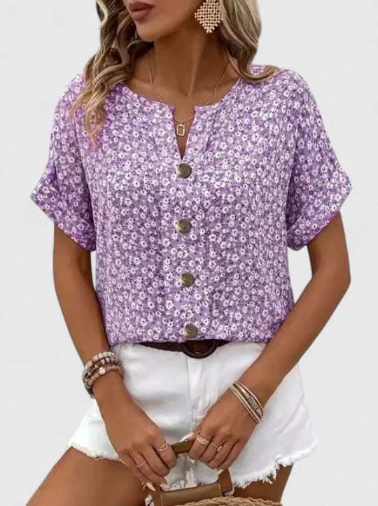 Coralie - Vintage-Inspired Floral Button Summer Top