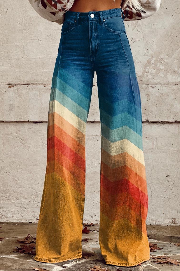 Clara 1 natural pattern boho vintage wide-leg pants for women