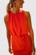 Theonae | High-Neck Side-Slit Midi Dress