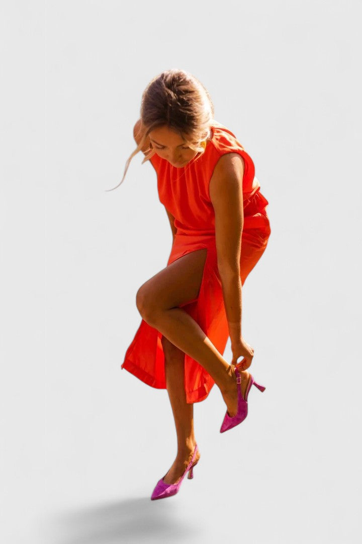 Theonae | High-Neck Side-Slit Midi Dress