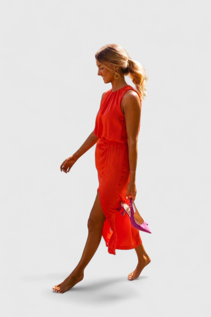 Theonae | High-Neck Side-Slit Midi Dress