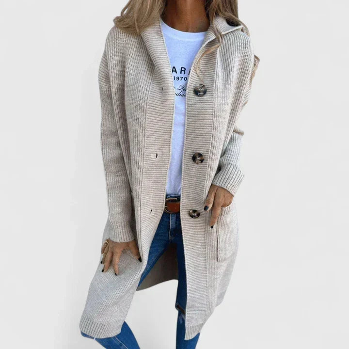 Dia longline buttoned knit cardigan with deep functional pockets