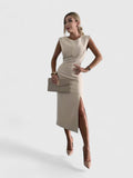 Adele - Front-Slit Tailored Midi Dress
