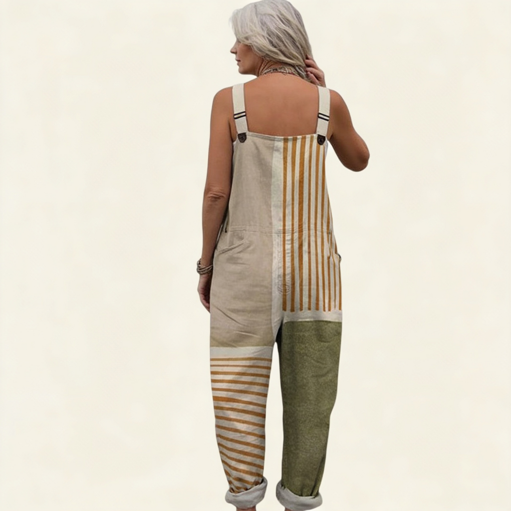 Juliette - Striped Natural Print Overalls
