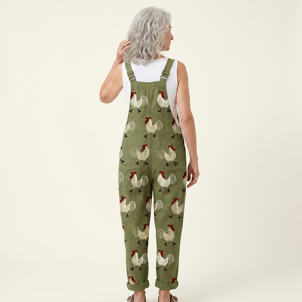 Lucienne - Pastoral Rooster Print Overalls