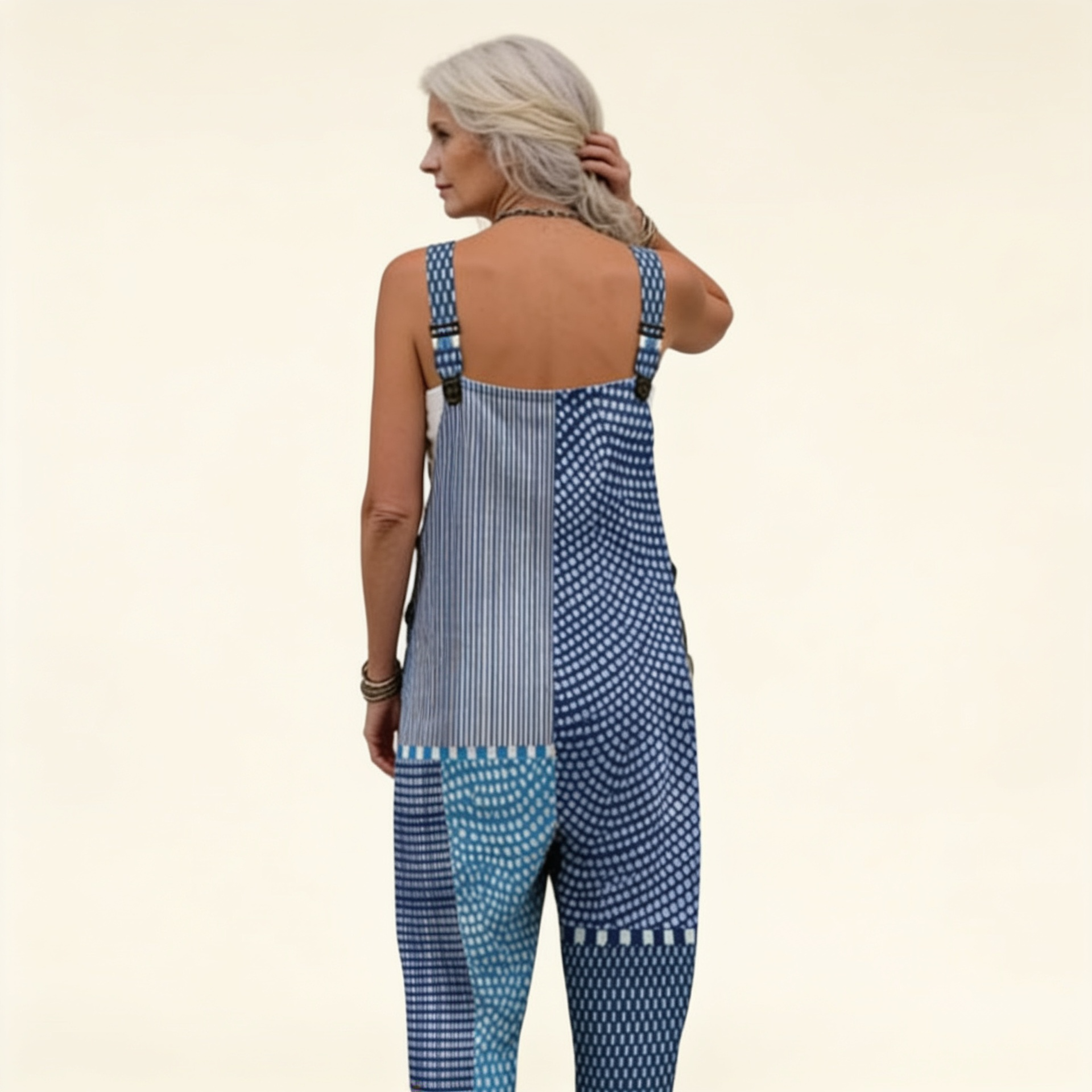 Isaline - Blue Graphic Patchwork Overalls