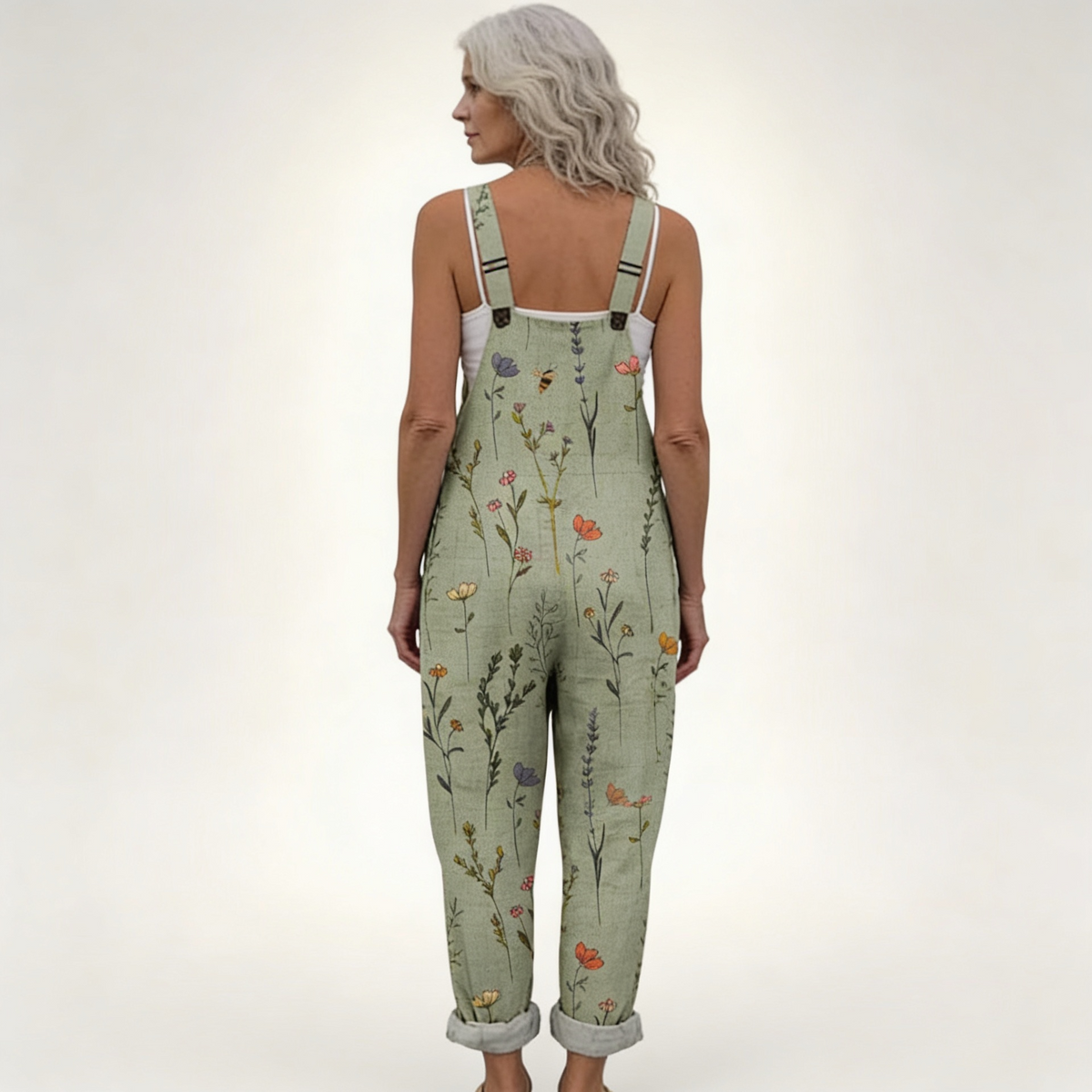Claire - Sage Botanical Print Overalls
