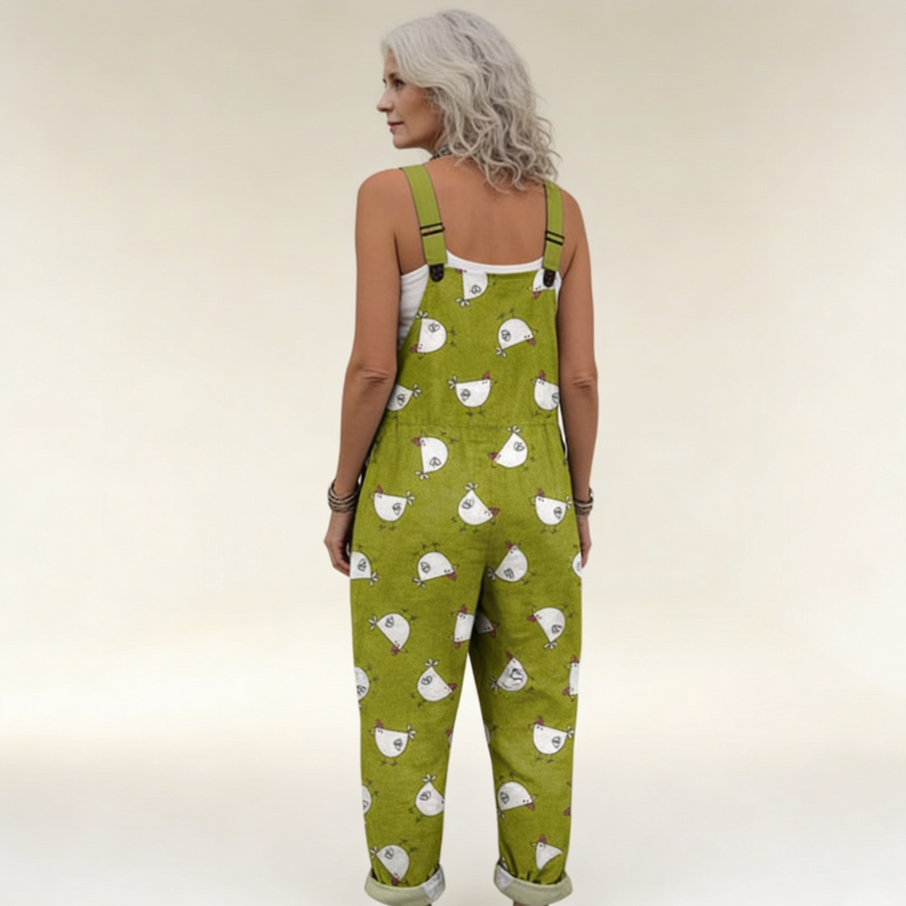 Elodie - Playful Hen Pattern Overalls