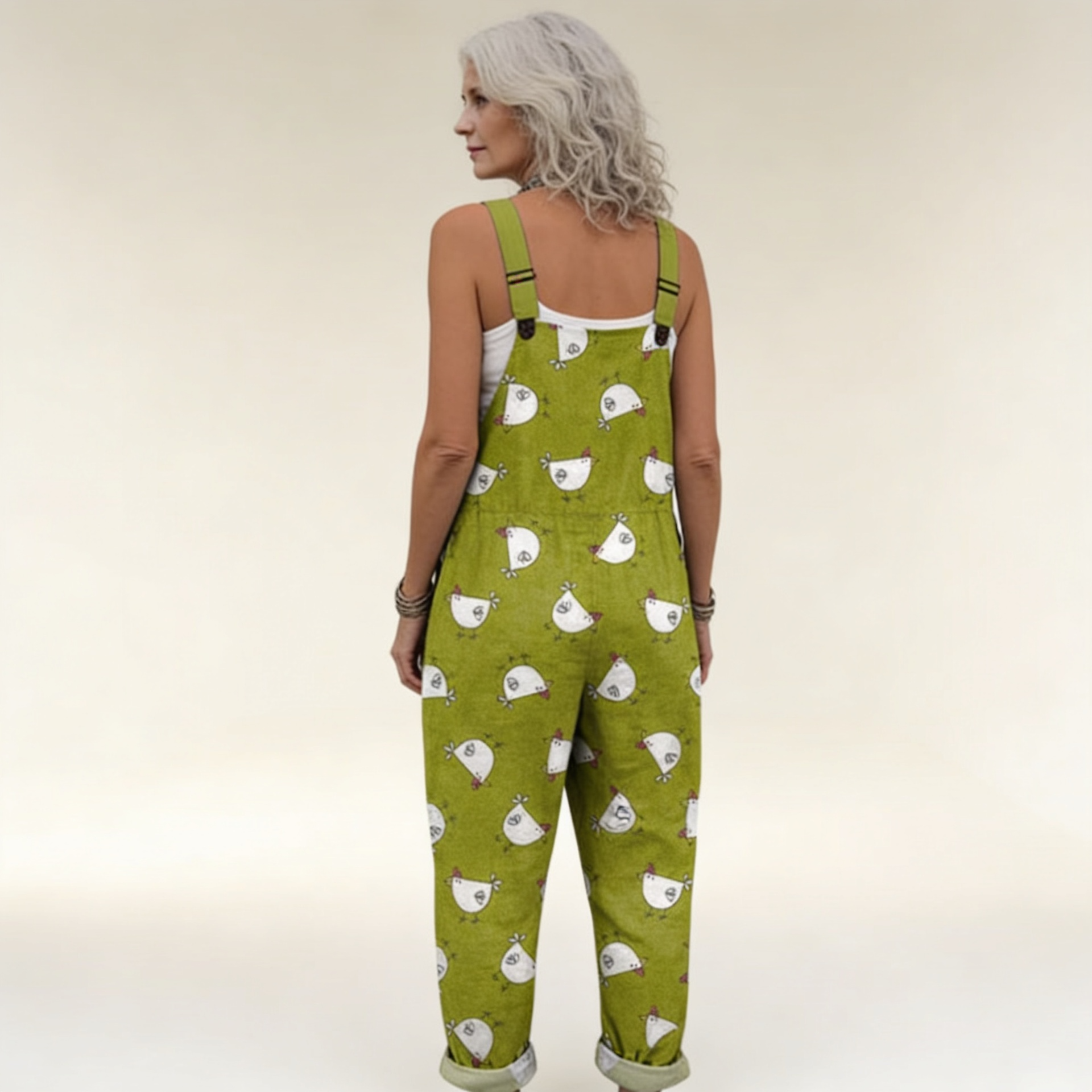 Elodie - Playful Hen Pattern Overalls