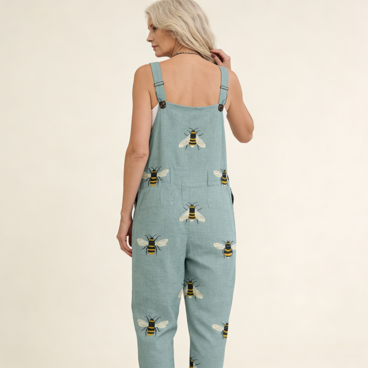 Solene - Fresh Sage Bee Print Overalls