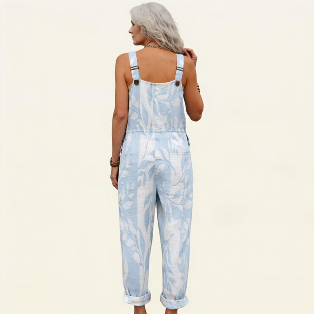 Anais - Sky Blue Leaf Print Overalls