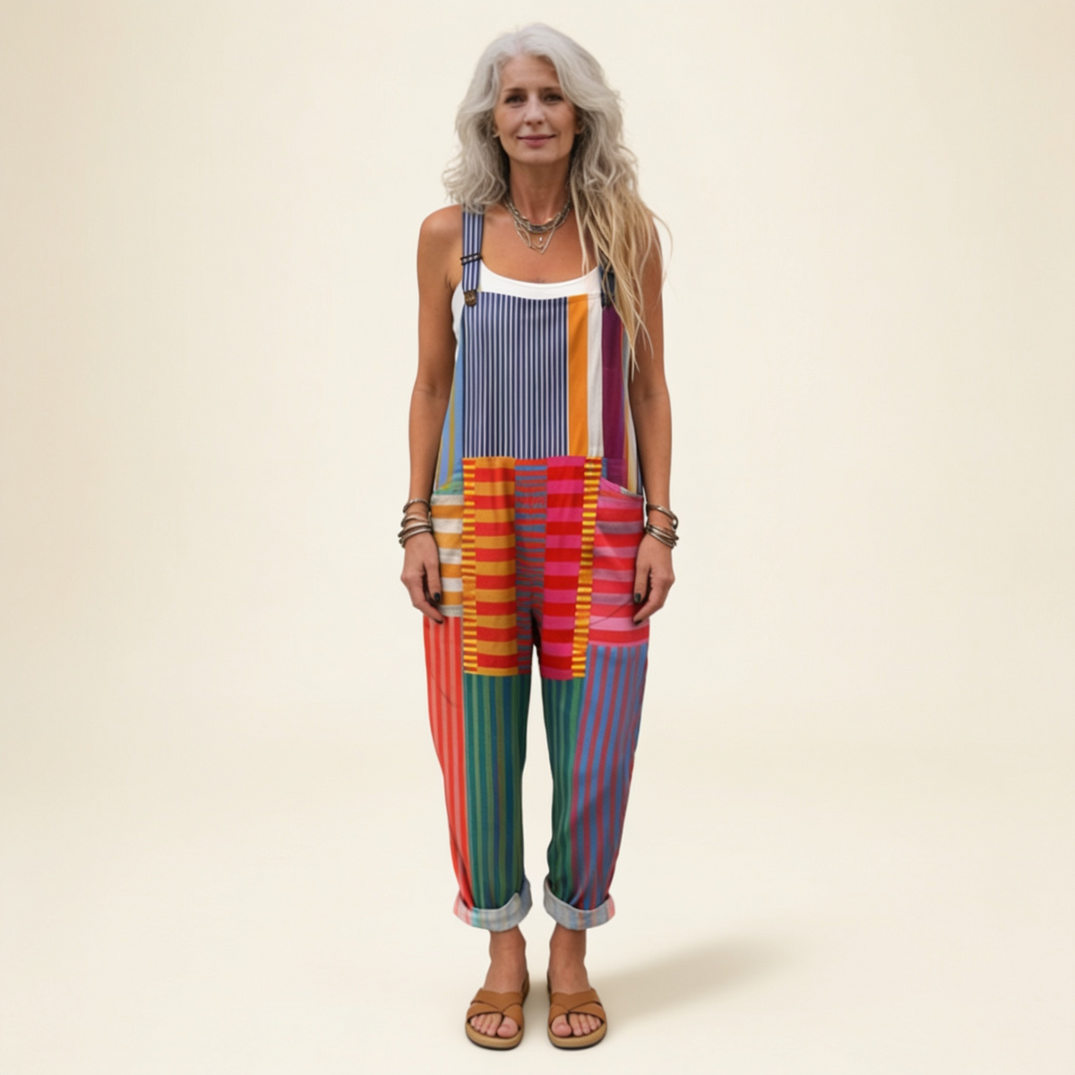 Manon - Artistic Stripe Print Overalls