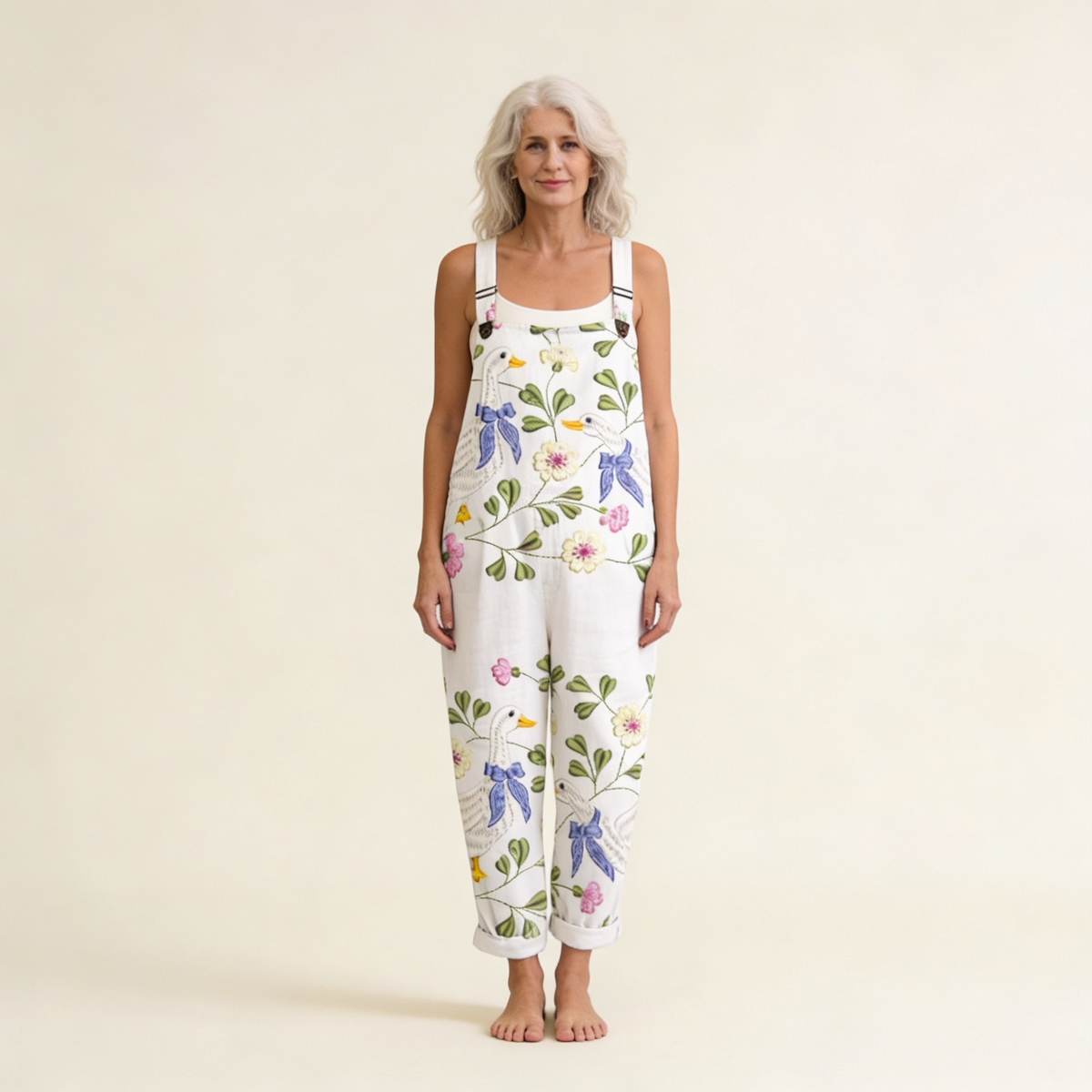 Madeleine - Delicate Swan Floral Overalls