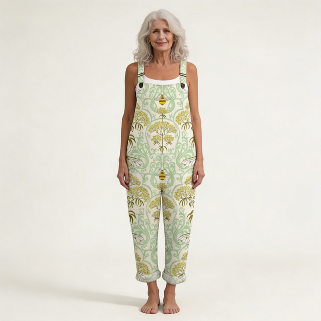 Jasmine - Sage Floral Scroll Print Overalls