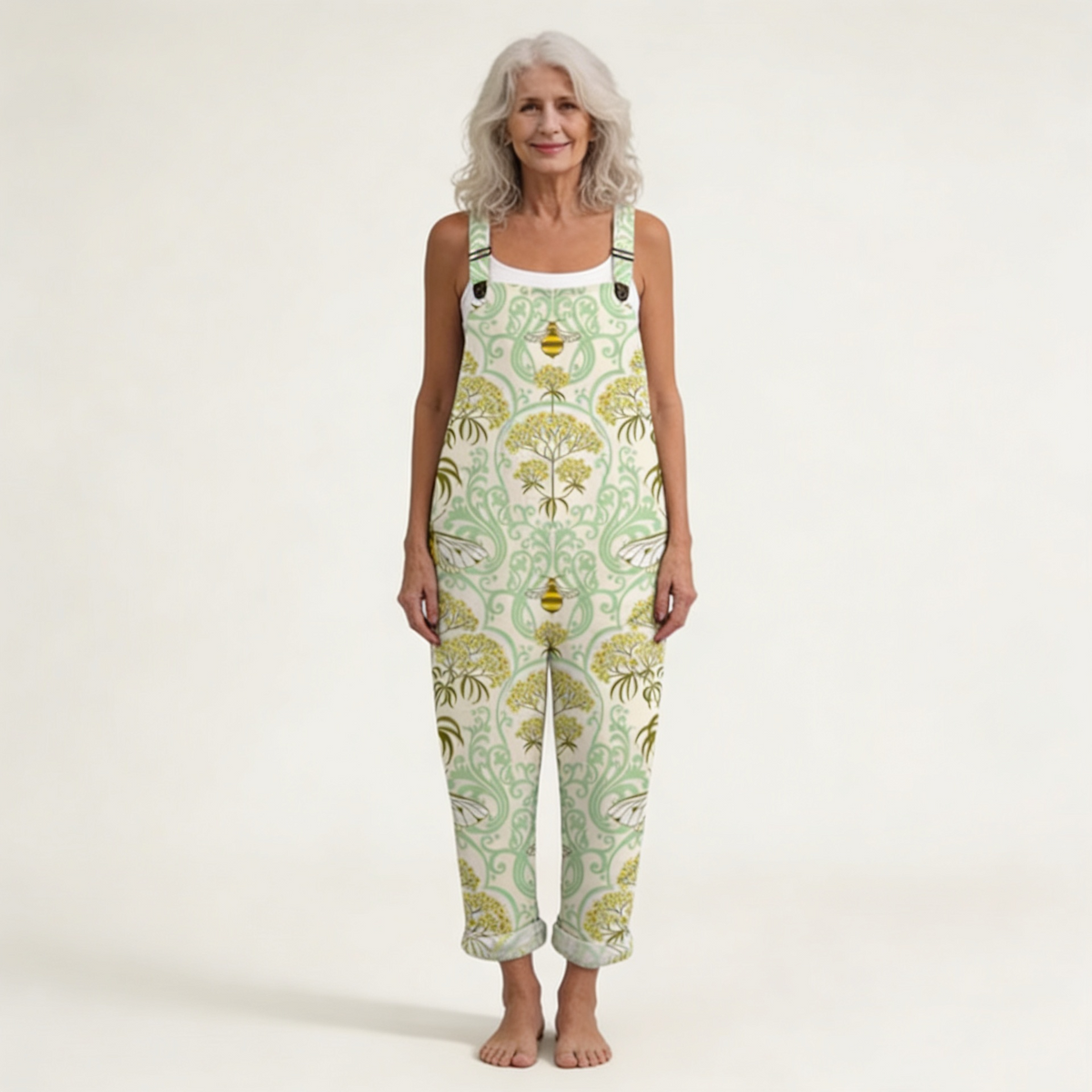 Jasmine - Sage Floral Scroll Print Overalls