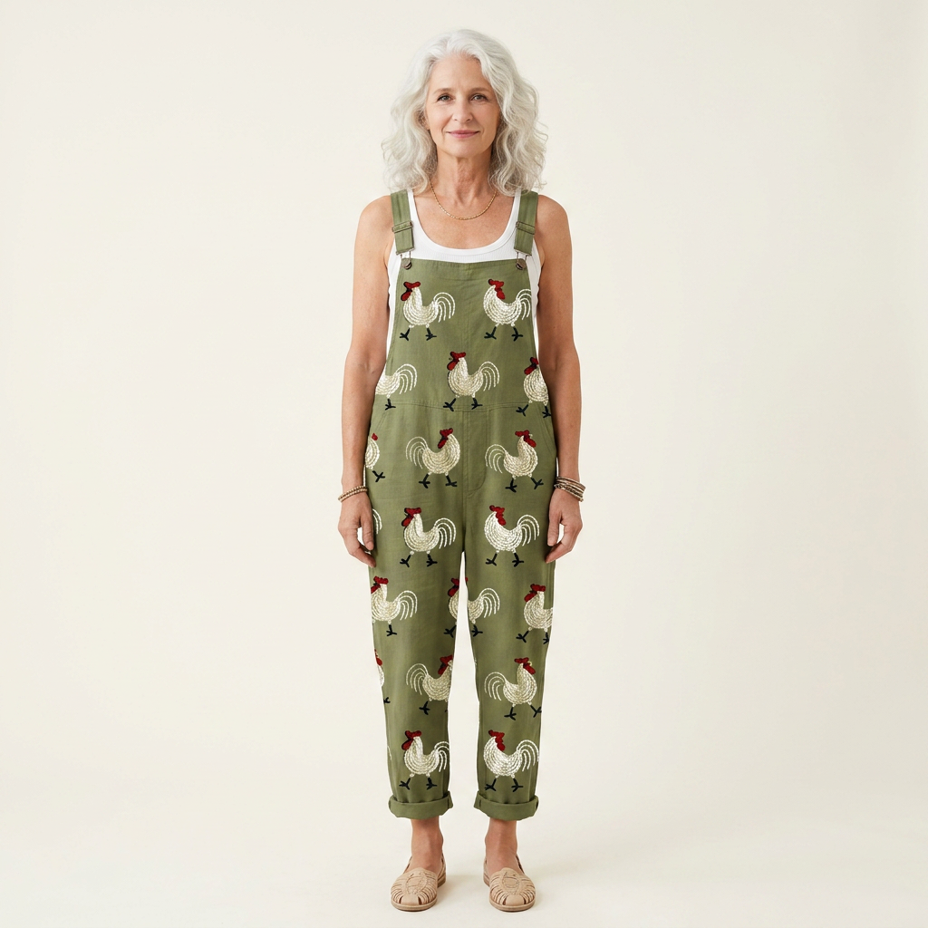 Lucienne - Pastoral Rooster Print Overalls
