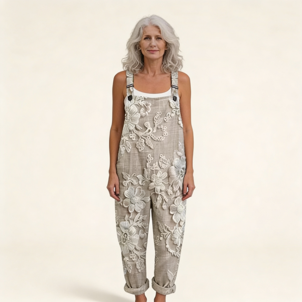 Sophie - Refined Luminous Embroidered Flower Overalls