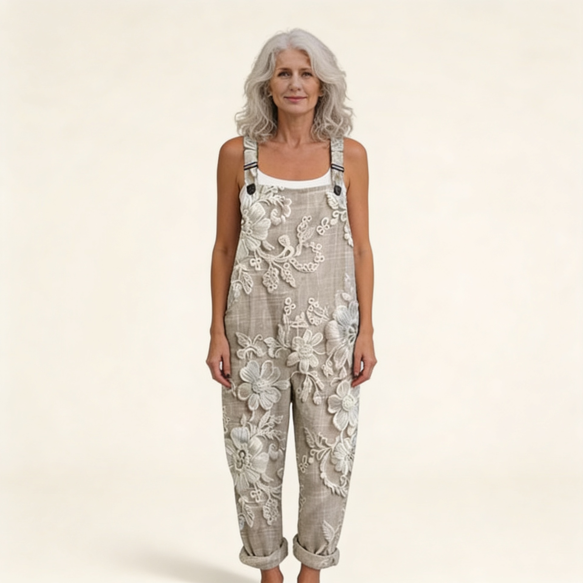 Sophie - Refined Luminous Embroidered Flower Overalls
