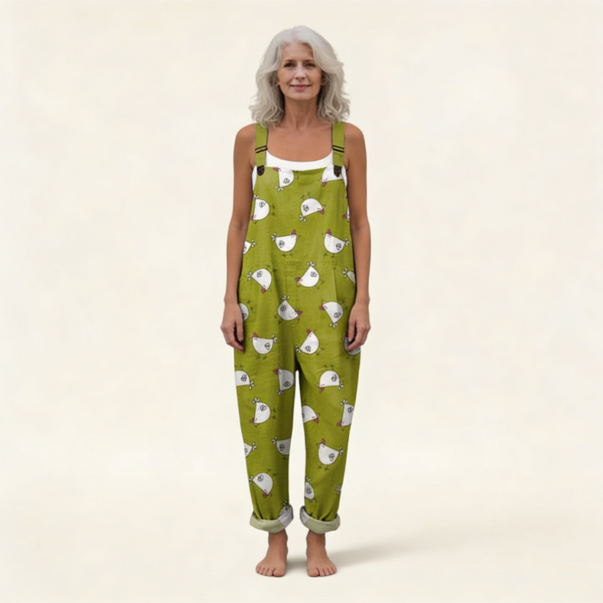 Elodie - Playful Hen Pattern Overalls