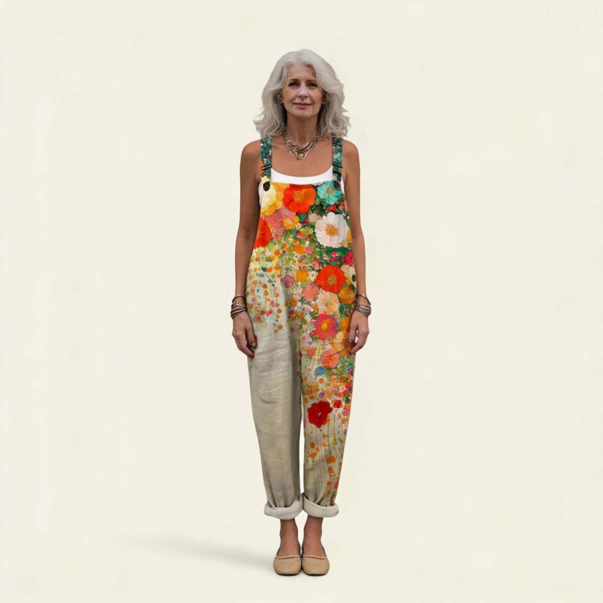 Margaux - Vibrant Floral Art Print Overalls