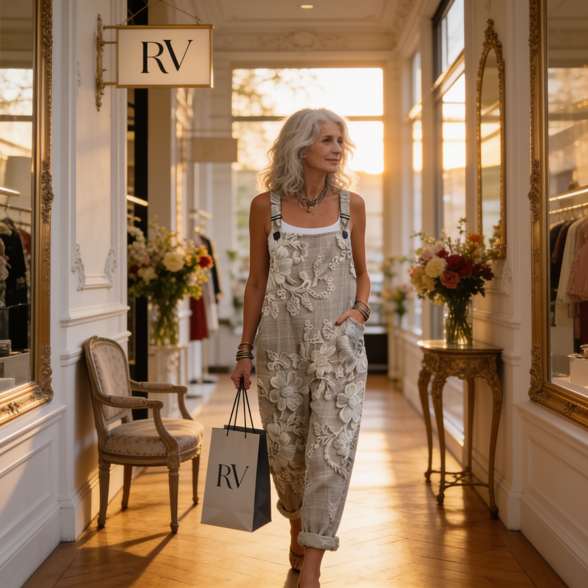 Sophie - Refined Luminous Embroidered Flower Overalls