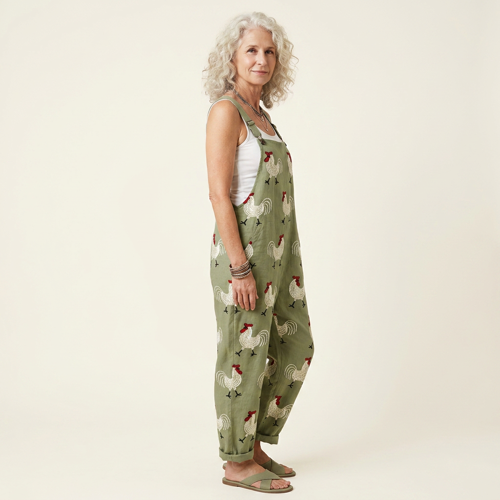 Lucienne - Pastoral Rooster Print Overalls